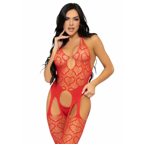 Leg Avenue Fishnet Bodystocking with Straps One Size - Red