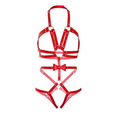 Leg Avenue Kink Teddy Harness with Studs M Red