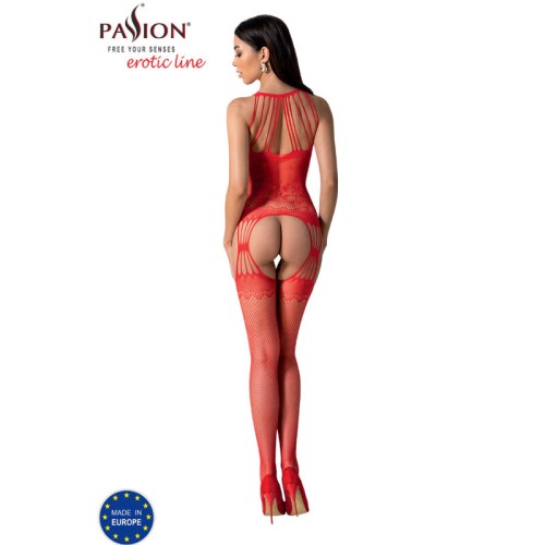 Passion - Bs095 Bodystocking Rojo para Seducción Sensual