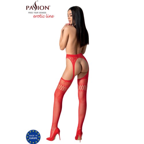 Passion S026 Medias Con Liguero Rojo Talla Única - Seducción Elegante