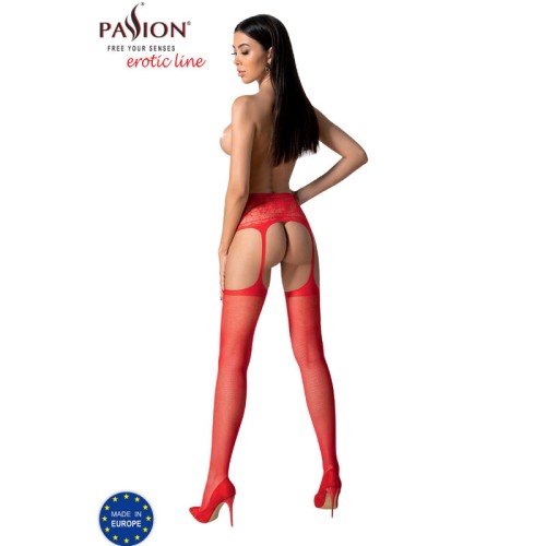 Passion S028 Stockings with Suspender Red One Size