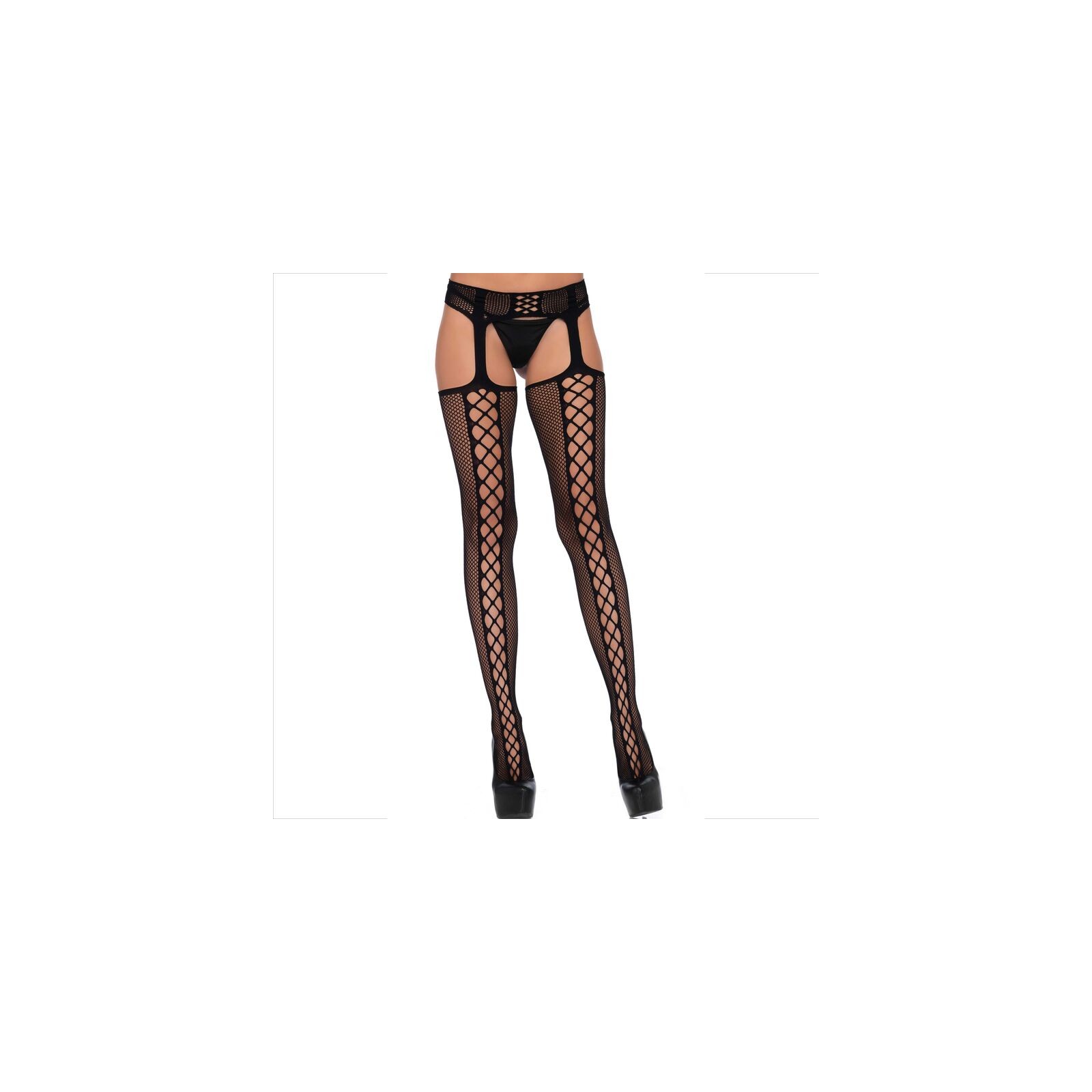 Black Fishnet Stockings with Garter - Sensual Style