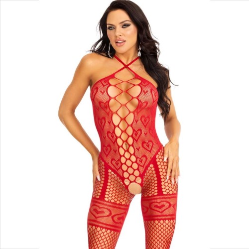 Leg Avenue Bodystocking Cuello Halter Rojo Corazones