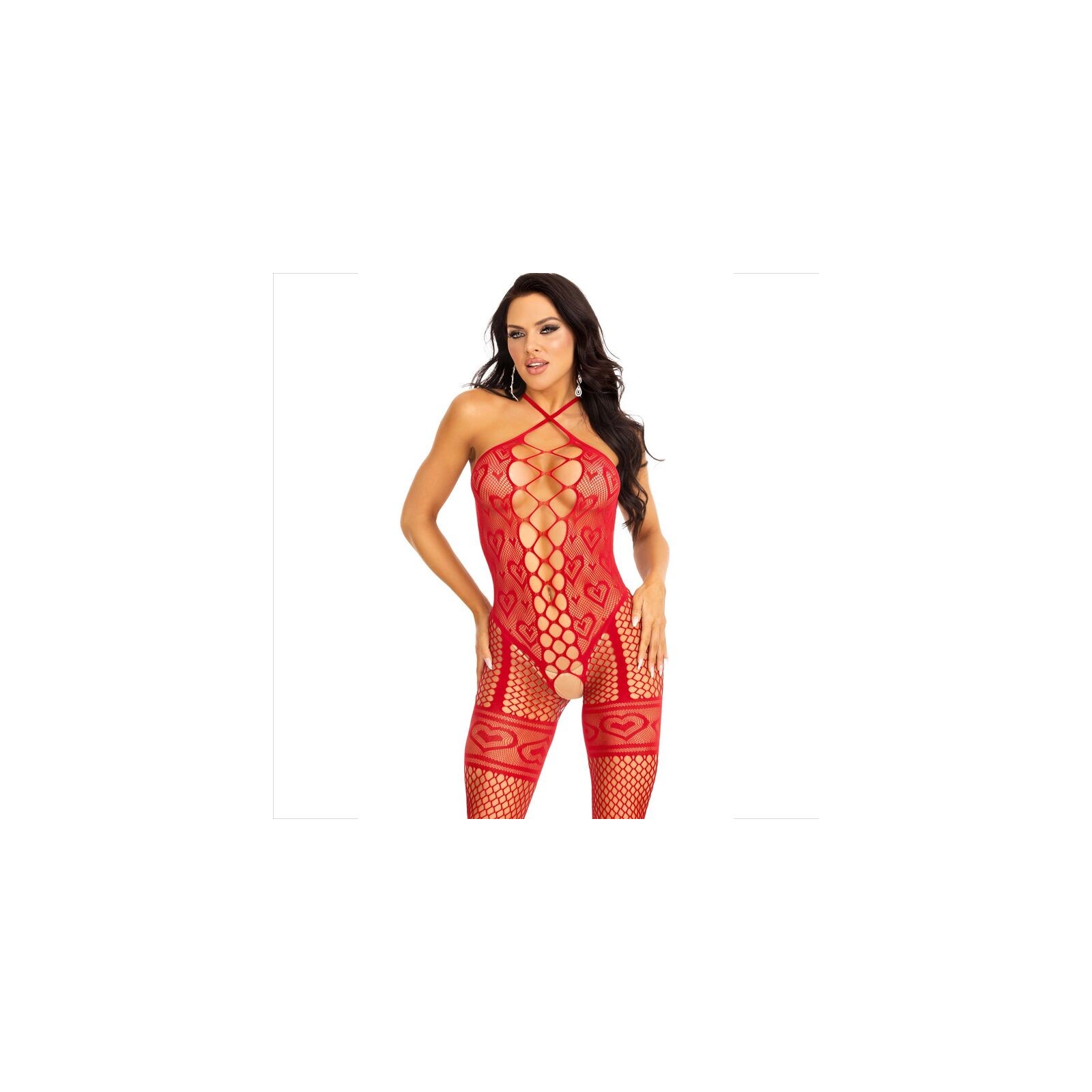 Leg Avenue Bodystocking Cuello Halter Rojo Corazones