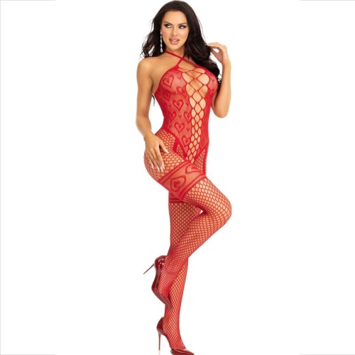 Leg Avenue Halter Neck Bodystocking Red Hearts