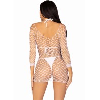 Leg Avenue - Vestido De Rejilla Manga Larga Blanco Talla Única