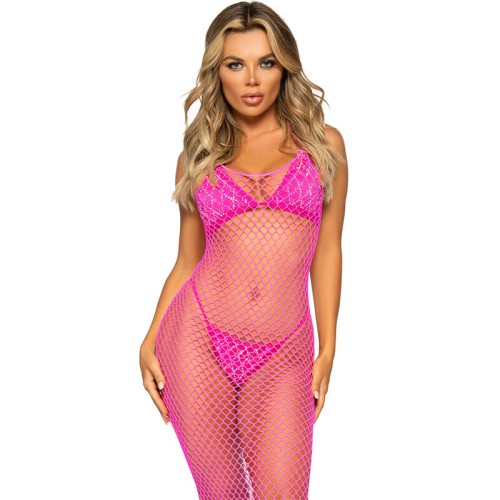 Long Fuchsia Mesh Dress by Leg Avenue