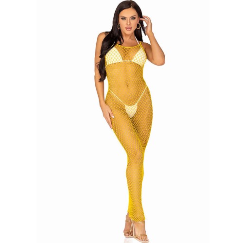 Leg Avenue - Vestido de Rejilla Largo Amarillo - Talla Única