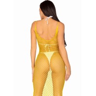 Leg Avenue - Vestido de Rejilla Largo Amarillo - Talla Única