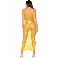 Leg Avenue - Vestido de Rejilla Largo Amarillo - Talla Única