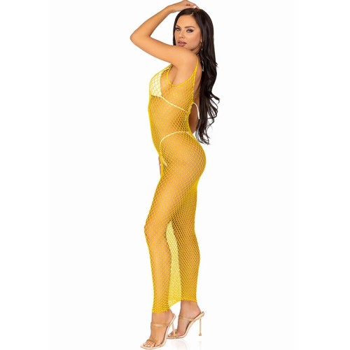 Leg Avenue - Vestido de Rejilla Largo Amarillo - Talla Única