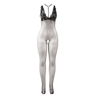 Subblime Bodystocking Crotchless De Rejilla Transparente Negro