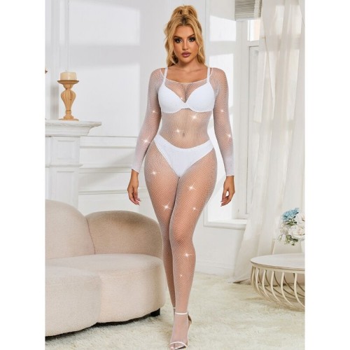 Subblime Long Sleeve Fishnet Bodystocking White