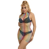 Vestido De Rejilla Sin Mangas Con Cuello Alto Arcoiris para Feminidad Elegante