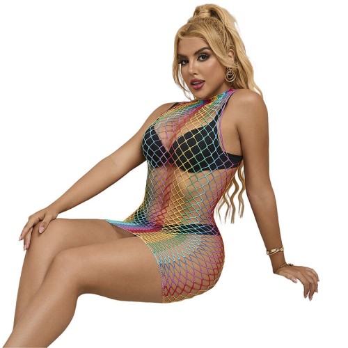 Sublime High Neck Rainbow Mesh Dress for Elegant Femininity