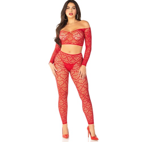 Leg Avenue Neon Red Crop Top and Tights Set