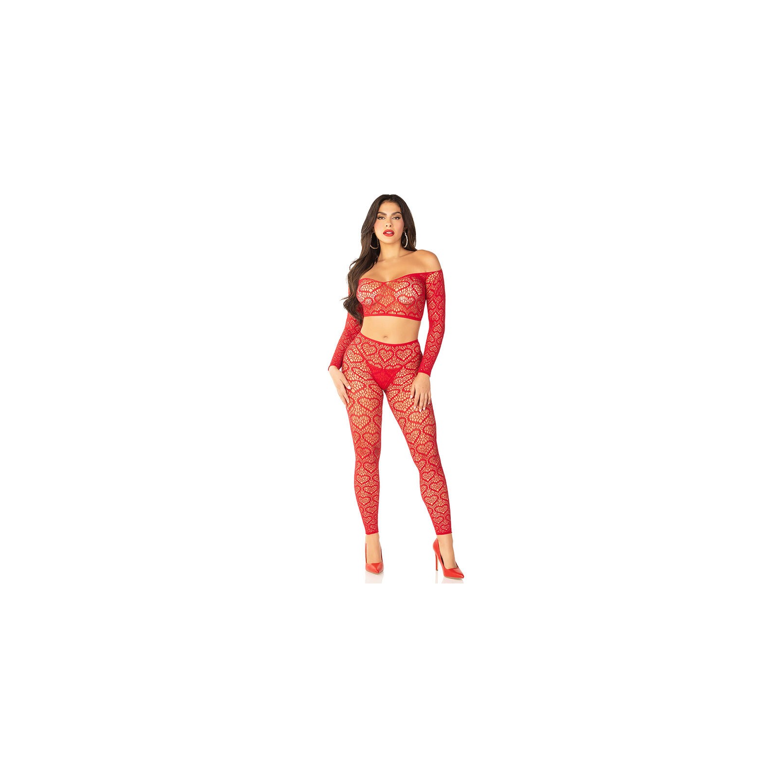 Leg Avenue Neon Red Crop Top and Tights Set