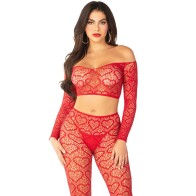 Leg Avenue Neon Red Crop Top and Tights Set