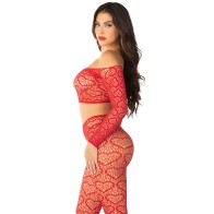 Leg Avenue Neon Red Crop Top and Tights Set