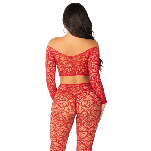 Leg Avenue Neon Red Crop Top and Tights Set