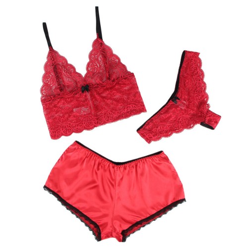 Subblime - Set 3 Piezas Encaje Y Saten Rojo Para Seducción Irresistible