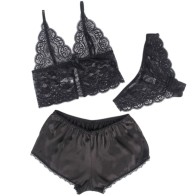 Subblime Black Silk and Lace Nightgown + Panties L/XL - Ultimate Elegance