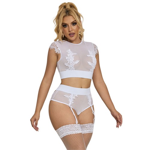 Subblime - Sujetador + Panties Con Liguero Blanco L/XL - Lencería Sexy