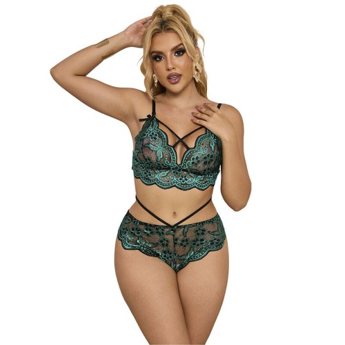 Sublime Lace Bra + Panties Set Green S/M