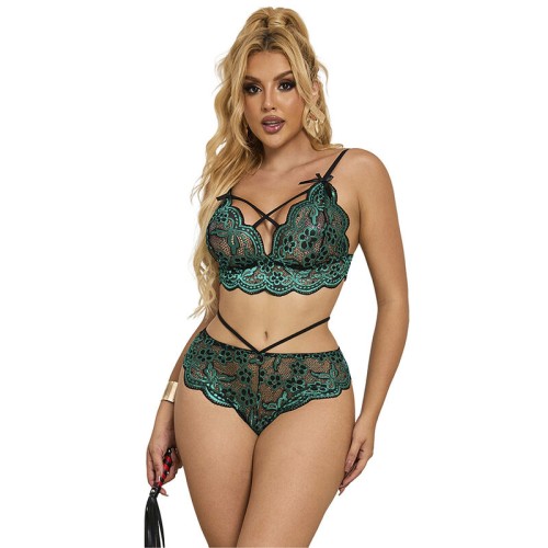 Sublime Lace Bra + Panties Set Green S/M