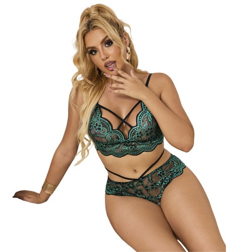 Conjunto de Sujetador y Panties de Encaje Verde Sublime para Elegancia Irresistible