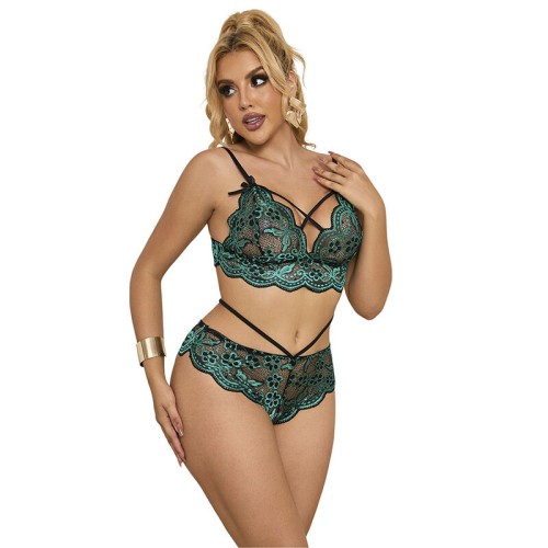 Conjunto de Sujetador y Panties de Encaje Verde Sublime para Elegancia Irresistible