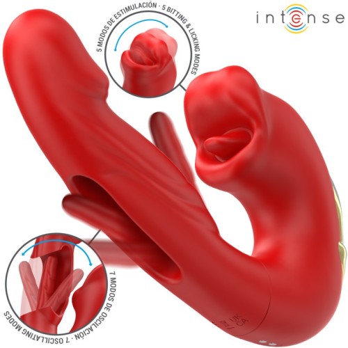 Intense - Nathy Vibrador Doble Con Boca Estimuladora Multifunción Rojo