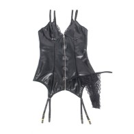 Sublime Realistic Leather Bodysuit with Zipper Black S/M