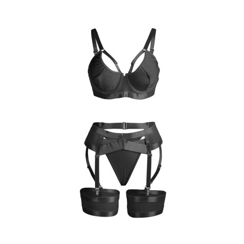 Sublime Black Bondage Bra and Suspender Set