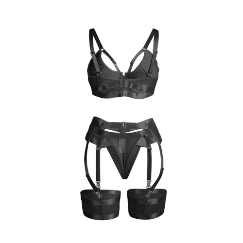 Sublime Black Bondage Bra and Suspender Set