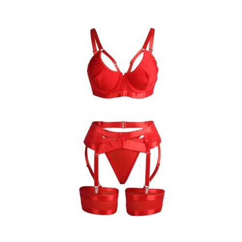 Sublime Red Bondage Lingerie Set with Garter - Bold and Provocative