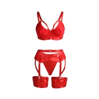 Sublime Red Bondage Lingerie Set with Garter - Bold and Provocative