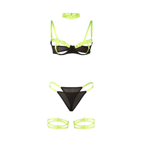 Sublime Set Sujetador Con Collar Y Detalles Para Piernas Verde Fl - Audaz y Divertido