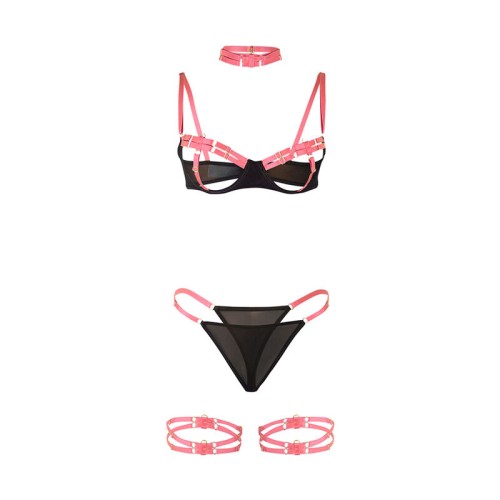 Sublime Pink Lace Hollow Cut Lingerie Set - Bold and Sophisticated