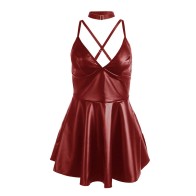 Sublime Wine Leather Strap Dress L/XL - Modern and Provocative