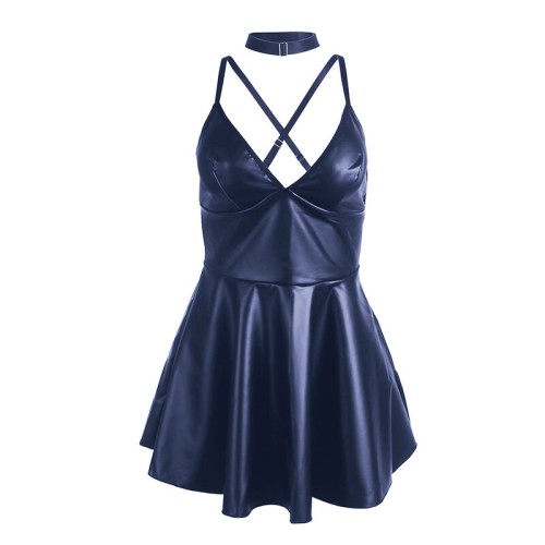 Sublime Blue Leather Strap Dress S/M - Elegant & Sexy