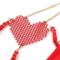 SUBBLIME Red Mesh Heart Chain Bra Set S/