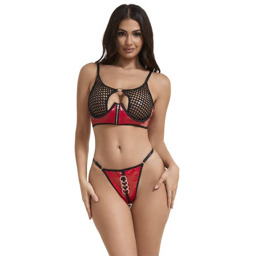 Sublime Shiny Red Synthetic Leather Bra Set