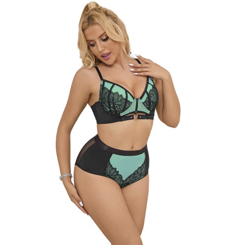 Sublime Green Lace and Mesh Push-up Set - Elegant and Confident