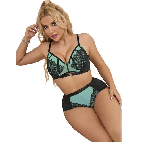 Sublime Green Lace and Mesh Push-up Set - Elegant and Confident