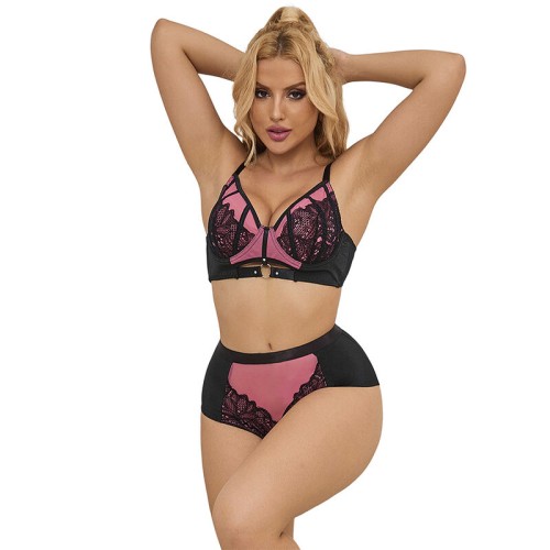 Conjunto Sujetador Con Cremallera De Malla De Charol Rosa - Elegancia y Sensualidad