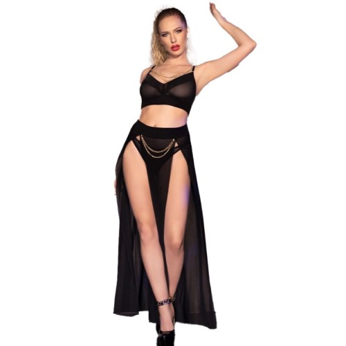 Chilirose Cr 4672 Black Top Skirt Thong Golden Chains