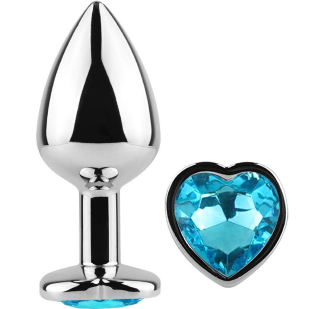 Plug Anal Metal Corazón Azul Talla S - 7 cm