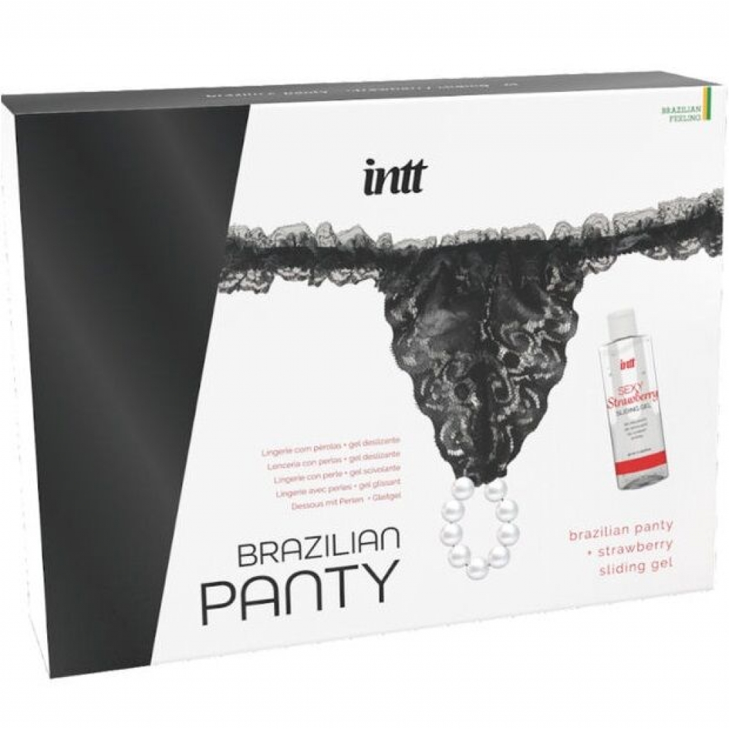 Panty Brasileña Negra con Perlas y Gel Lubricante 50 ml