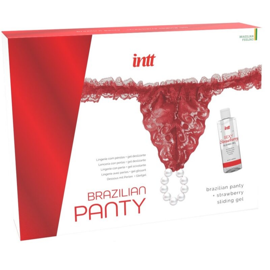 Panty Brasileño Rojo Con Perlas Y Gel Lubricante 50 Ml